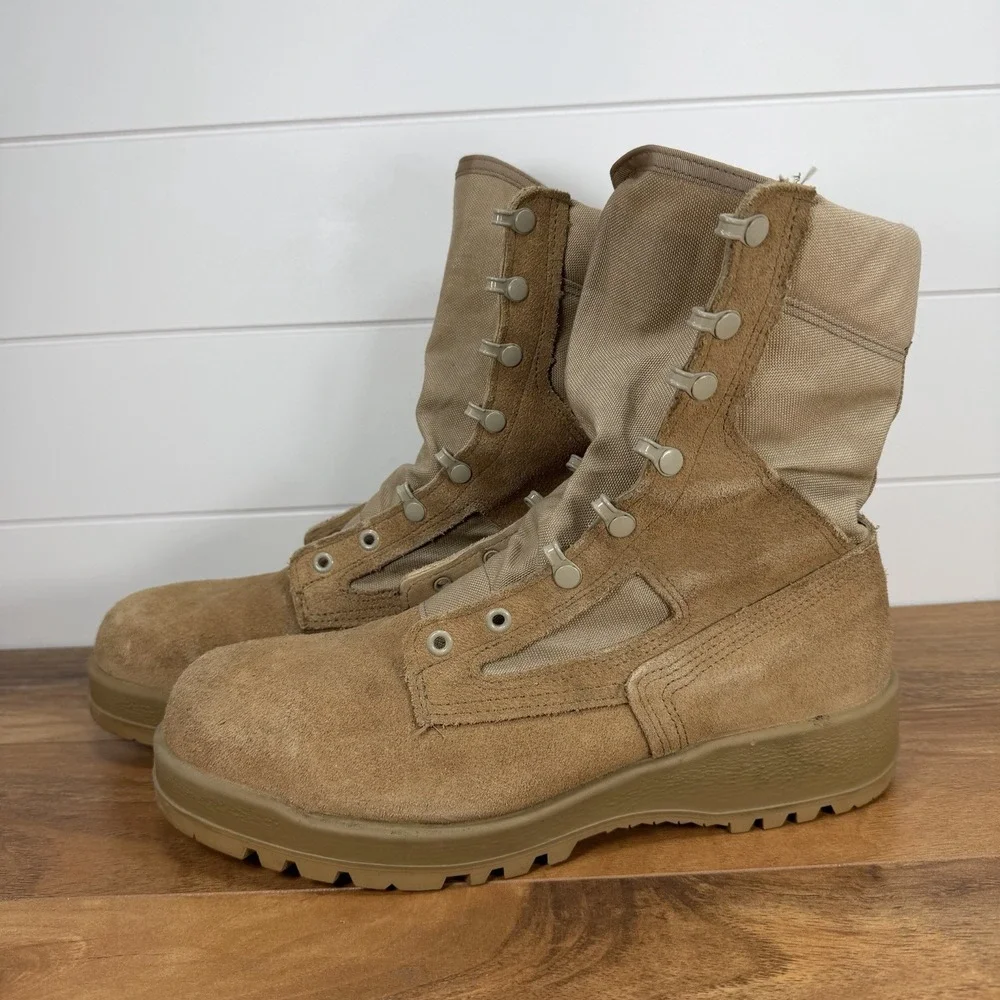 Belleville 300 DES ST Military Combat Boots Mens 10R Steel Toe Tan USA *No Laces